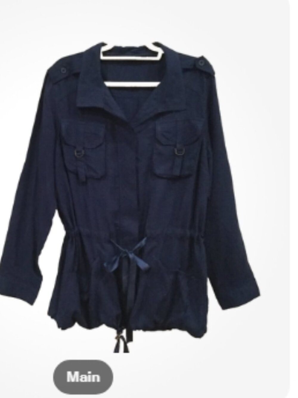 a.n.a. JC Penney Women Sz XL Top Shirt Jacket Military Cinch Waist Navy Blue NWT